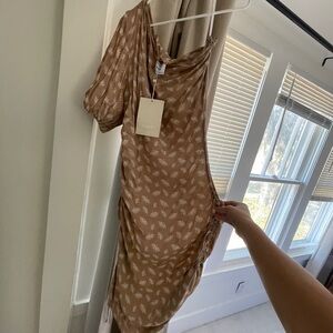 Chic Asymmetrical Tan Dress